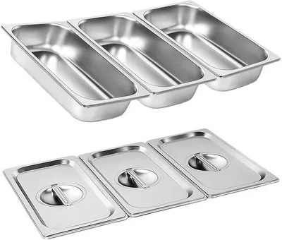 Immagine prodotto di Set di 3 teglie da forno in acciaio inossidabile, 32,5 x 17,5 x 6,5 cm, acciaio inossidabile, adatte al forno e al frigorifero