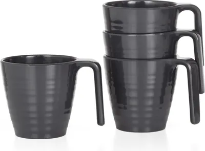 Produktbild von Melamin Camping Geschirr Set 4 Personen I Tassen Stone 4-teilig (passend zu Red, Blue, Grey, Curry, Green)