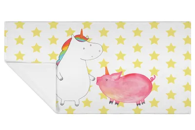 Produktbild von Mr. & Mrs. Panda handtuch baumwolle Einhorn Schwein - Weiß - Geschenk, kleines, Freundin, Flauschtuch, Schweinchen, 100x50, 50x100, Einhörner, Baumwollhandtuch, Unicorn