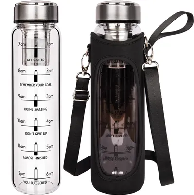 Glaskaraffe 1 L mit Sieb, BPA-frei, Borosilikatglas, schwarz