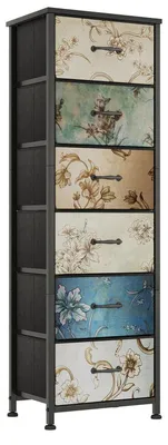 Image de Commode avec 6 tiroirs en tissu, dimensions 30x40x116 cm, structure en métal, aspect bois