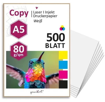 Obrázek produktu pro 500 listů bílého kopírovacího papíru A5 80 g/m²