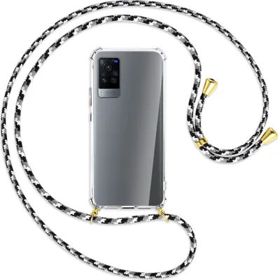 Produktbild von Handykette Backcover-Schutzhülle mit Band (Metall goldfarben) für vivo X60 Pro - schwarz/grau/weiß