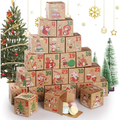 Productafbeelding van Adventskalender met 24 cadeautjes, kerstdoos, cadeaudoosjes, knutselen, kraftpapier