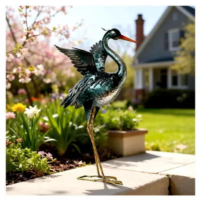 Produktbild von Kranich-Gartenfigur aus Metall, Skulptur für den Außenbereich, Dekoration für Hof und Terrasse