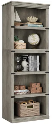 Produktbild von Geräumiges Bücherregal aus Holz - 5-stöckiges offenes Regal - Mehrstufiges Aufbewahrungsregal - Moderner Landhausstil - Für Wohnzimmer Büro Schlafzimmer - Grau