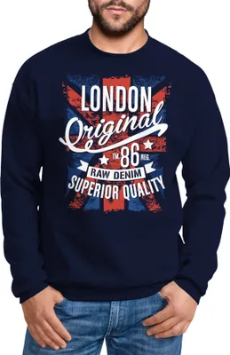 Produktbild von Sweatshirt Herren London Vintage England Großbritannien UK Flagge Rundhals-Pullover Neverless® navy 4XL