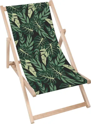 Produktbild von Dreamroots Liegestuhl klappbar Holz,  bis zu 130 kg, Sonnenliege klappbar mit 3-stufiger Neigungsregulierung der Rückenlehne, Dark Green Monstera