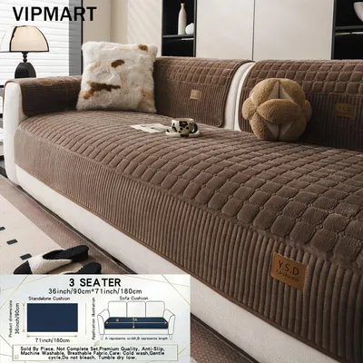 Produktbild von 1 Stück Hochwertige rutschfest Sofaauflage,waschbar,tierfreundlich,für 3-Sitzer Sofaauflage ，Heimdekoration,Für Wohnzimmer,(90x180cm),Kaffeefarbe