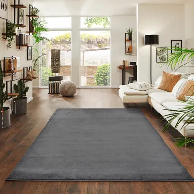 Produktbild von Jimri Flauschiger Teppich Läufer  Hochwertige Kurzflor Teppich für Wohnzimmer Maschinenwaschbar, Rutschfester Teppich Waschbar, Anthrazit, 200x280 cm