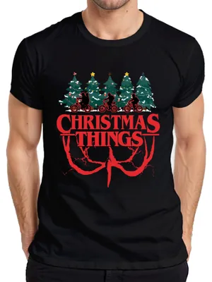 Zdjęcie produktu dla CHRISTMAS THINGS Stranger Christmas Demogorgon Kids Retro Koszulka męska, czarny, 3XL