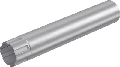 A single, metallic downspout pipe is shown against a white background.