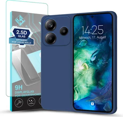 Produktbild von Hülle für Xiaomi Redmi Note 14 5G mit 9H Displayglas Displayschutz Plus Case Cover Bumper Silikon Softgrip Schutzhülle Farbe: Blau