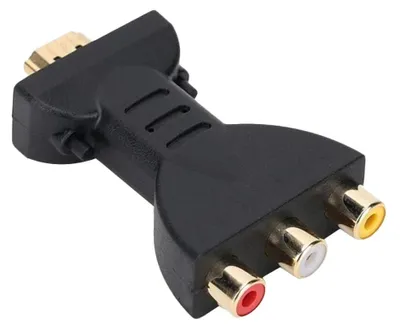 A black HDMI to RCA adapter with gold-plated connectors.