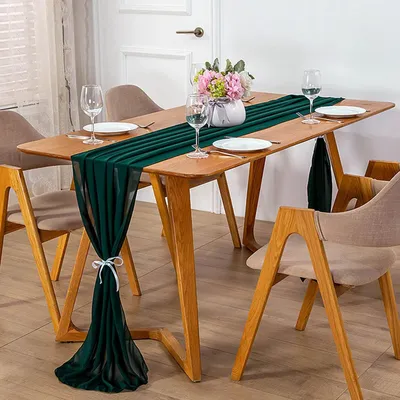 Zdjęcie produktu dla Bieżniki na stół z szyfonu, kolor khaki, 300 x 70 cm, zestaw 6 sztuk