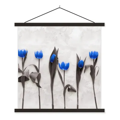 Produktbild von MuchoWow® Textilposter Blumen - Tulpen - Blau 60x60 cm mit schwarzem Rahmen - Posteraufhänger
