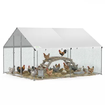 Produktbild von Sekey Hühnerstall Freilaufgehege XXL Stahl Voliere Hühnergehege 4x3x2m Kleintiergehege wetterfest für 18-24 Hühner Kleintiere Schloss Freigehege