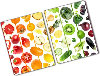 Produktbild von Tulup Glas Herdabdeckplatte - 2x40x52 cm - Glaskeramikkochfeld-Abdeckung Spritzschutz Glasabdeckplatte Kochplattenabdeckung und Schneidebrett - Zweiteilig - Essen & Getränke - Obst und Gemüse - Mehrfarbig
