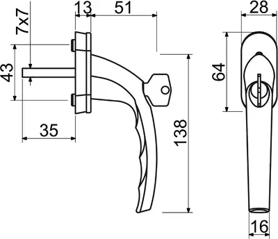 Produktbild von FELGNER Fenstergriff Pisa (Oberfläche: F9016 verkehrsweiß beschichtet) Oberfläche: F9016 verkehrsweiß beschichtet