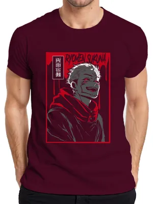 Produktbild von Ryomen Sukuna Jujutsu Kaisen Dämon Rot Schwarz Anime Ästhetik Herren T-Shirt, Burgundy, M