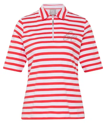 Produktbild von Rabe Damen T-Shirt Koralle Gr. 50 mit Polokragen, Reißverschluss und Streifenmuster