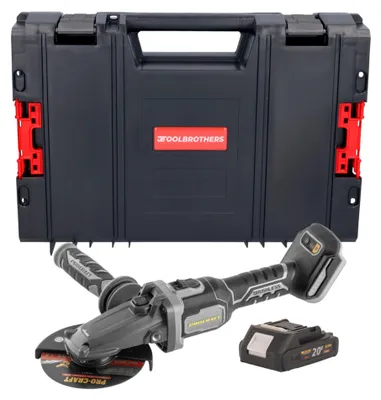 Image de Procraft Industrial AG125Cbb Meuleuse d'angle sans fil à tête plate 20 V 125 mm Brushless + 1x batterie 2,0 Ah + RHINO Toolcase - sans chargeur