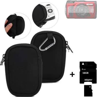 Produktbild von K-S-Trade® Kameratasche kompatibel mit OM System Tough TG-7 Schutz Hülle Kompaktkamera Tasche Travelbag sleeve case neopren Fototasche + 16GB