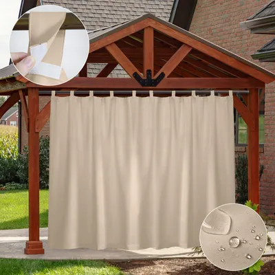 Produktbild von Kurtyna zewnętrzna Wodoodporne zdejmowane pętle, kurtyna tarasowa Kurtyna zewnętrzna Ekran przeciwsłoneczny Pawilon Balkon Ogród, W254xH213cm Beżowy