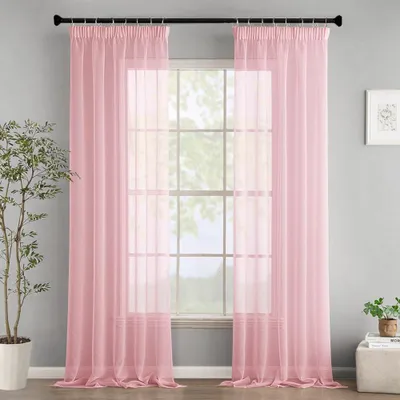 Immagine prodotto di Tende trasparenti - Tende leggere con arricciatura - Moderne tende decorative per camera da letto, soggiorno, casa - Set di 2 - Rosa