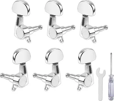 Produktbild von 6-stimmige Mechanikset für E-Gitarre oder Akustikgitarre, inklusive Werkzeug (3 links + 3 rechts), Silber