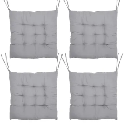 4er-Set Sitzkissen 40x40 cm mit Bändern, grau