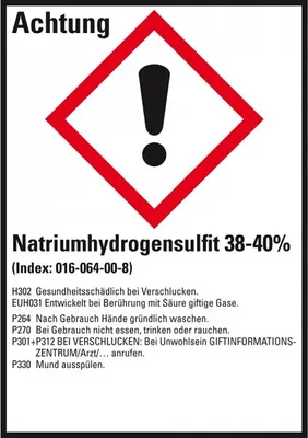 Produktbild von Dreifke® Aufkleber I GHS-Etikett Natriumhydrogensulfit 38-40%, GefStoffV/GHS/...