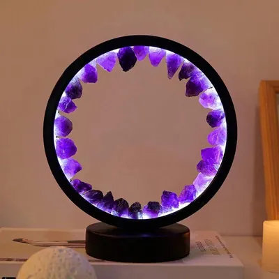Kristall-Tischlampe, dimmbar, USB, 3 Lichtfarben, dunkler Amethyst