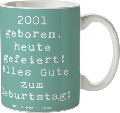 Produktbild von Mr. & Mrs. Panda Kaffeebecher Spruch 2001 Geburtstag - Meeresbrise - Geschenk, geboren, Keramiktasse, Teetasse, Glückwunsch, Feier, Becher, Jahrgang, Tasse, Alter