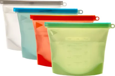 Obrázok produktu pre Intirilife 4x silikónové vrecká na potraviny, objem 1 l, niekoľko farieb -23 x 17,5 cm - opakovane použiteľné, uzatvárateľné na zips, vrecká do mrazničky a na skladovanie zeleniny, mäsa, občerstvenia, vhodné do umývačky riadu
