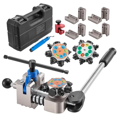 Produktbild von Bremsleitungsbördelgerät - Bördelwerkzeug-Set 8-teilig - Bördelwinkel 37°/45° - Doppel- & Bubblebördelung - Rohraufweiter - Matrizen (4) - Für 4,76–9,52 mm Außendurchmesser - KFZ