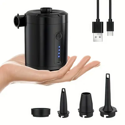 Produktbild von Elektrische Luftpumpe mit 5200 mAh Akku & 4 Düsen, kabellose Mini Luftpumpe für schnelles Auf- & Entlüften, wiederaufladbar für Luftmatratzen, Boote