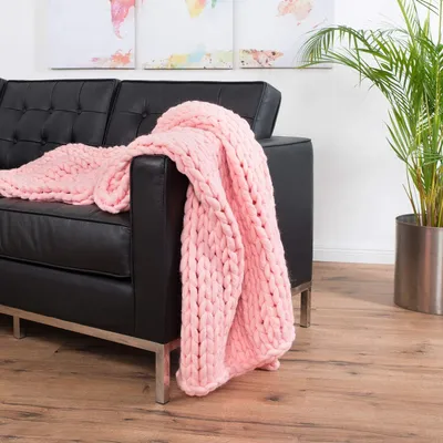 Zdjęcie produktu dla Grubo dziergany wełniany koc 180 x 120 cm - różowy