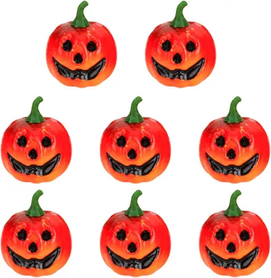 Produktbild von Mini Kürbisse Kunststoff, 8 Stück, mit Geistergesichtern, für Halloween Dekoration