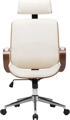 Obrázok produktu pre vidaXL Otočná kancelárska stolička s opierkou hlavy Cream Faux Leather Bentwood