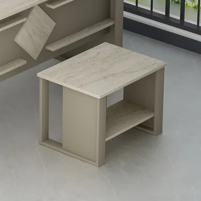 Immagine prodotto di Tavolino Homidea BOSS con vano portaoggetti – Tavolino moderno da salotto – Tavolino con ripiano – 60 x 45 x 43,6 cm – Travertino beige