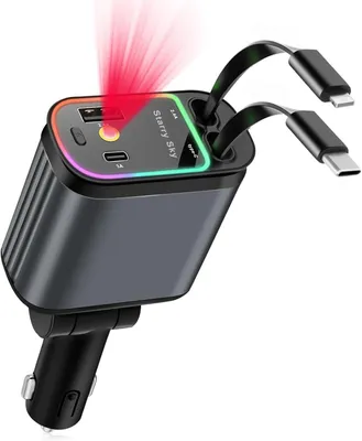 Intrekbare Autolader 4-in-1, 66W, USB-C & Lightning, Sternenprojektion