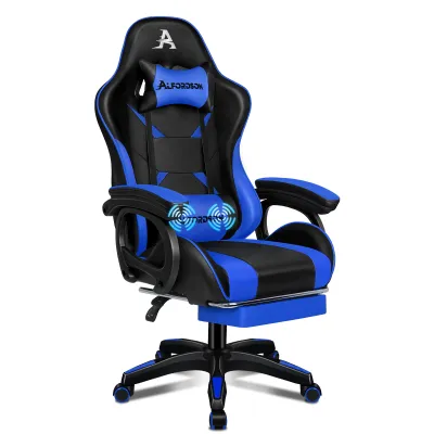 Produktbild von ALFORDSON Gaming Stuhl, Gaming Sessel mit Massage-Lendenwirbelstütze, Ergonomischer Gamer Stuhl mit Kopfstütze, höhenverstellbar, Kunstleder, Blau
