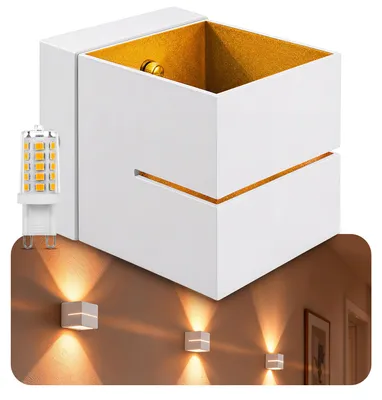 Produktbild von SSC-LUXon KOURA Wandlampe Innen weiß gold mit Lichtspalt - Retro Treppenleuchte Up & Down Effekt inkl. 1x G9 LED 3W warmweiß
