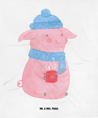 Produktbild von Mr. & Mrs. Panda Erstlingsdecke Schweinchen Glühwein - Weiß - Geschenk, Schmusedecke, Babydecke, Spruch, Weihnachten, Betrunken, Fleecedecke, Plaid, Schlummerdecke