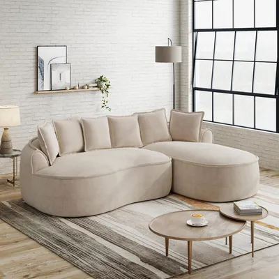 Produktbild von L-förmiges frameless Modulsofa, Chenille Cloud Sofa mit tiefer Sitzfläche, moderne Chaiselongue, extra groß, inklusive Kissen, Wohnzimmer-Ecksofa