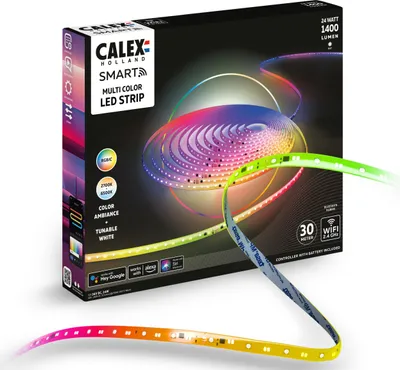 Produktbild von Calex Smart LED Streifen, 30 m, RGBIC-Farben, flexibel & zuschneidbar, dimmbar, WLAN App- & Sprachsteuerung, inkl. Fernbedienung