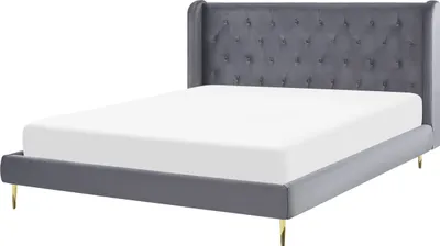 Obrázok produktu pre BELIANI Posteľ sivá zamatová 180 x 200 cm čalúnený rám postele s roštom vysoké prešívané čelo moderný dizajn