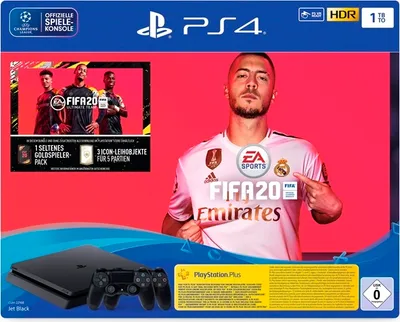 Produktbild von Sony Playstation 4 1TB Jet Black + 2 Dualshock Controller inklusive Fifa 20