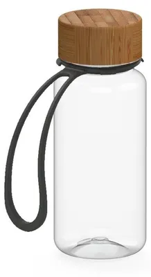 Image de Gourde avec dragonne en silicone « Natural » - Gourde de sport anti-fuites de 400 ml en matériau sans BPA - transparente/noire